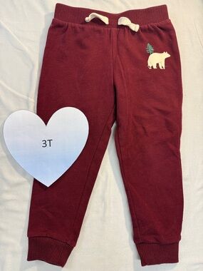 The Children's Place Maroon Joggers with Bear Design